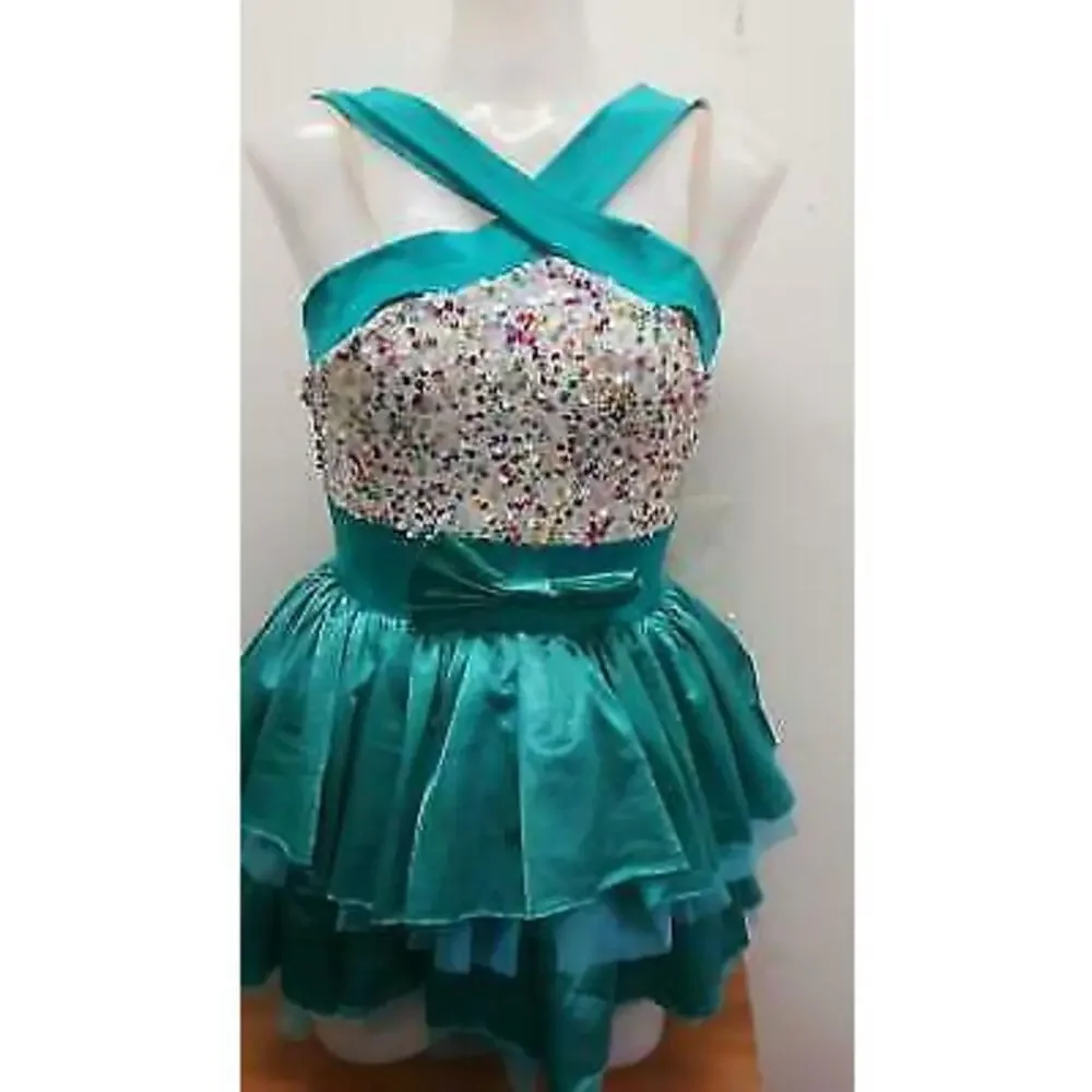 Pre-Owned Dance Costume Curtain Call E1787 Large Child Teal Jazz